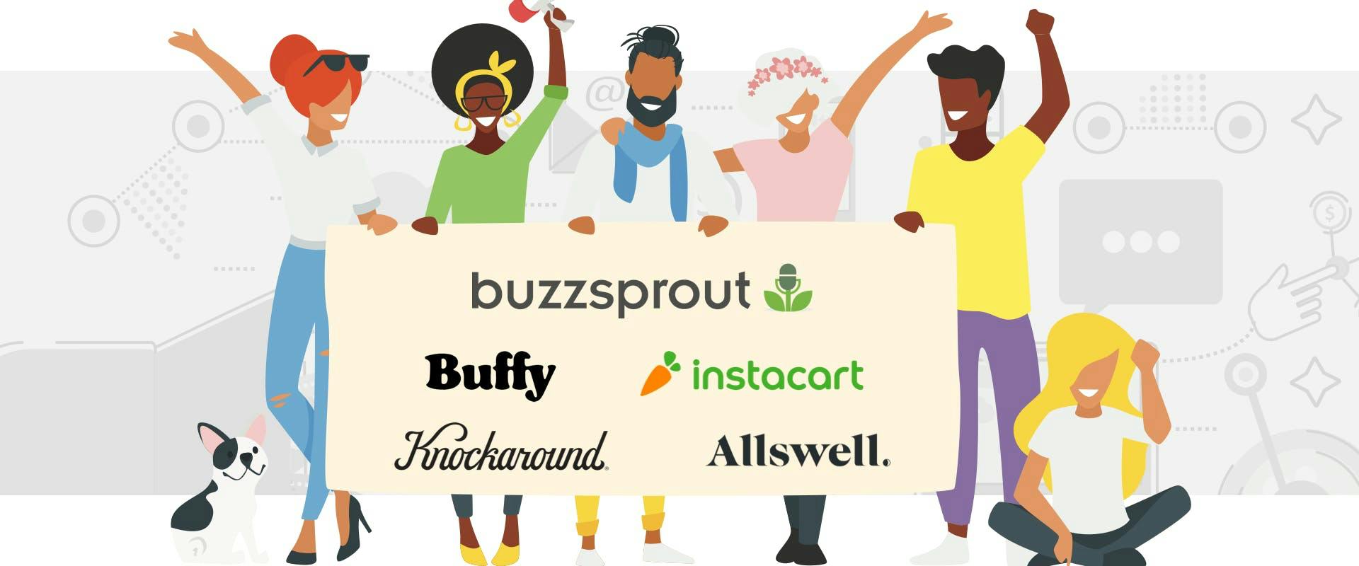  Podcasters holding sign for Buzzsprout Affiliate Marketplace  