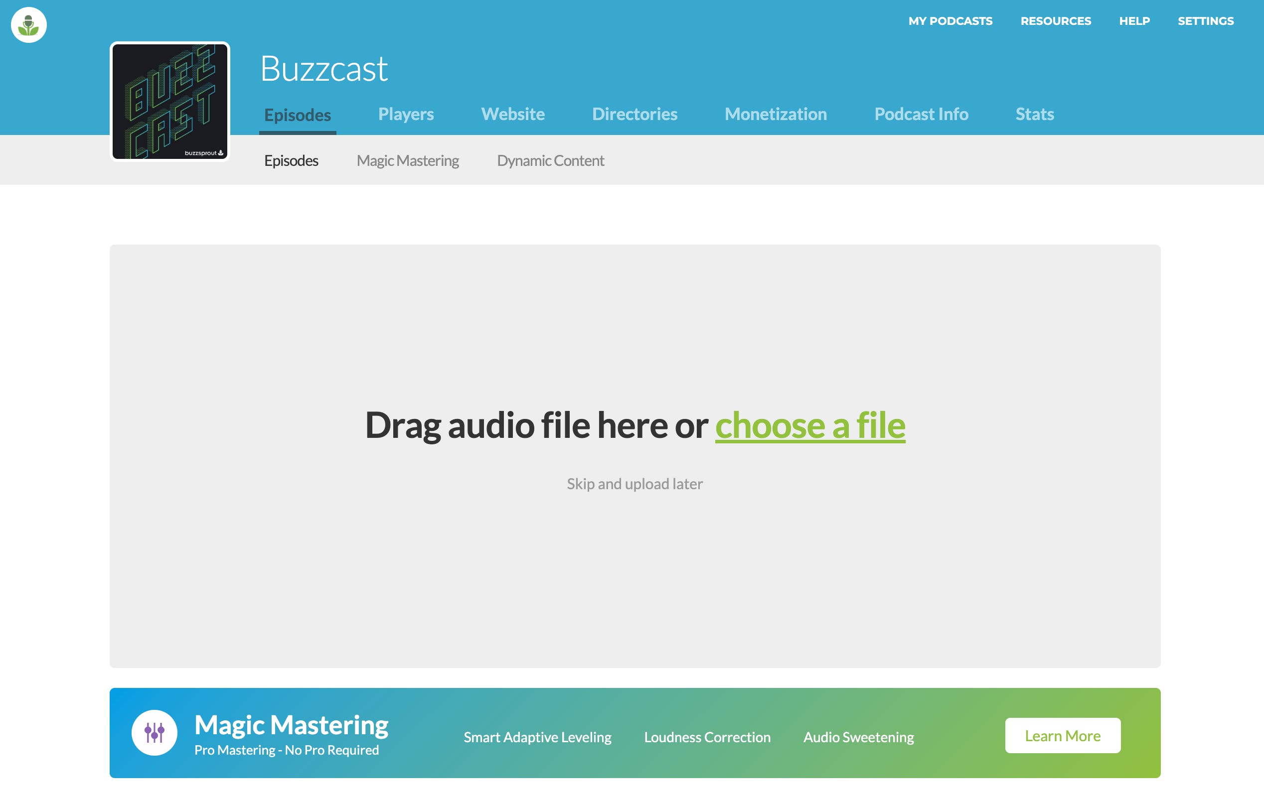 Uploading podcast to Buzzsprout